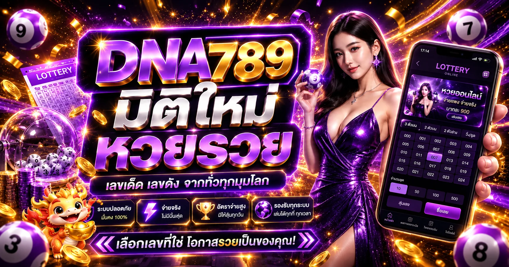 หน้าตรวจผลหวย DNA789 และเลขย้อนหลัง